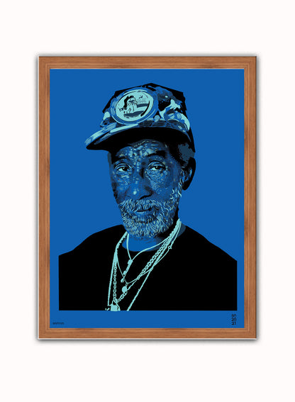 Lee Scratch Perry Portrait Art Print Poster by Becky Mann Print – Becky Mann Vintage Poster Wall Art 30x40cm Dark Wood