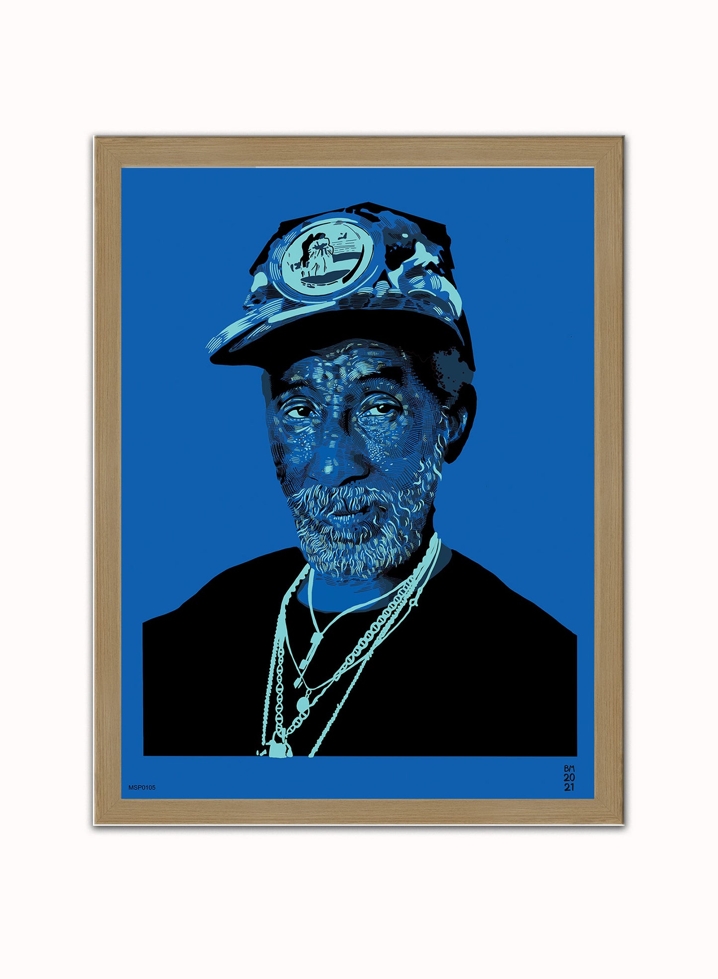 Lee Scratch Perry Portrait Art Print Poster by Becky Mann Print – Becky Mann Vintage Poster Wall Art 30x40cm Light Wood