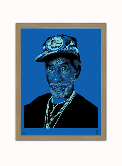 Lee Scratch Perry Portrait Art Print Poster by Becky Mann Print – Becky Mann Vintage Poster Wall Art 30x40cm Light Wood