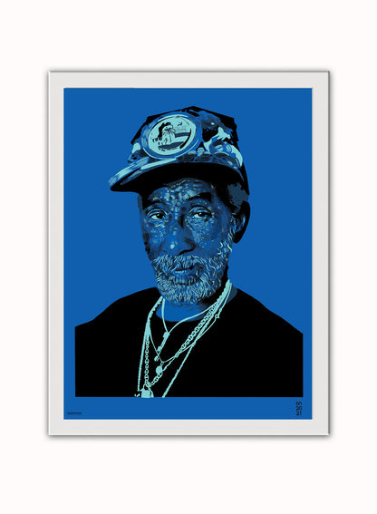 Lee Scratch Perry Portrait Art Print Poster by Becky Mann Print – Becky Mann Vintage Poster Wall Art 30x40cm White Frame