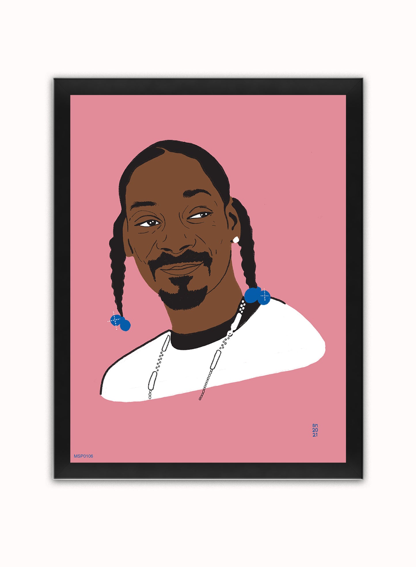 Snoop Dog Portrait Art Print Poster by Becky Mann Print – Becky Mann Vintage Poster Wall Art 30x40cm Black Frame