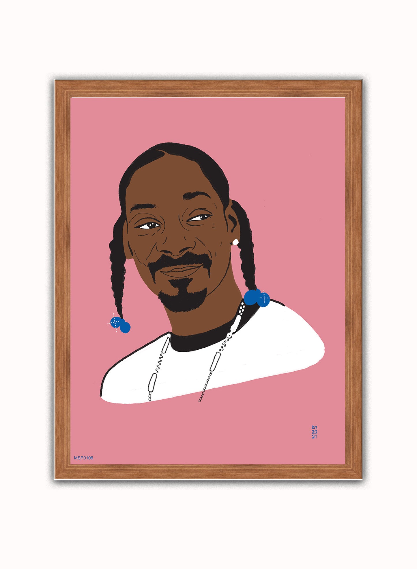 Snoop Dog Portrait Art Print Poster by Becky Mann Print – Becky Mann Vintage Poster Wall Art 30x40cm Dark Wood