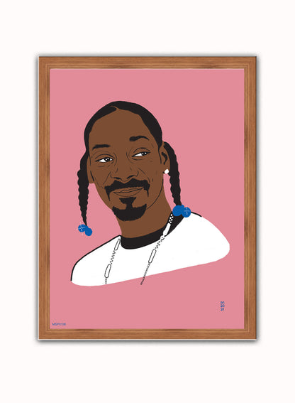 Snoop Dog Portrait Art Print Poster by Becky Mann Print – Becky Mann Vintage Poster Wall Art 30x40cm Dark Wood