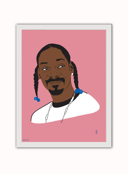 Snoop Dog Portrait Art Print Poster by Becky Mann Print – Becky Mann Vintage Poster Wall Art 30x40cm White Frame
