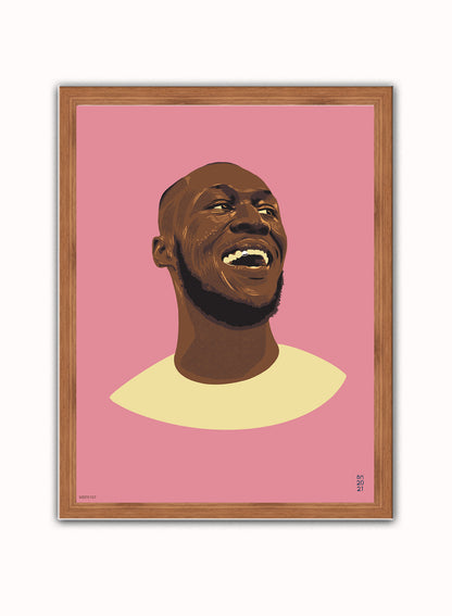 Stormzy Art Print Poster by Becky Mann Print – Becky Mann Vintage Poster Wall Art 30x40cm Dark Wood