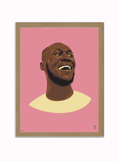 Stormzy Art Print Poster by Becky Mann Print – Becky Mann Vintage Poster Wall Art 30x40cm Light Wood