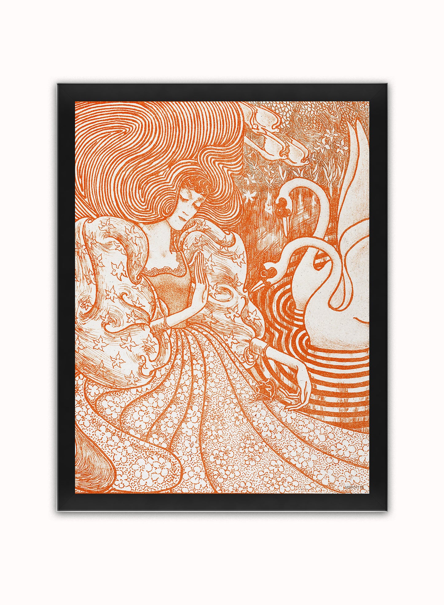 Woman with a Butterfly at a Pond with Two Swans (1894) by Jan Toorop Print – Jan Toorop Vintage Poster Wall Art 30x40cm Black Frame