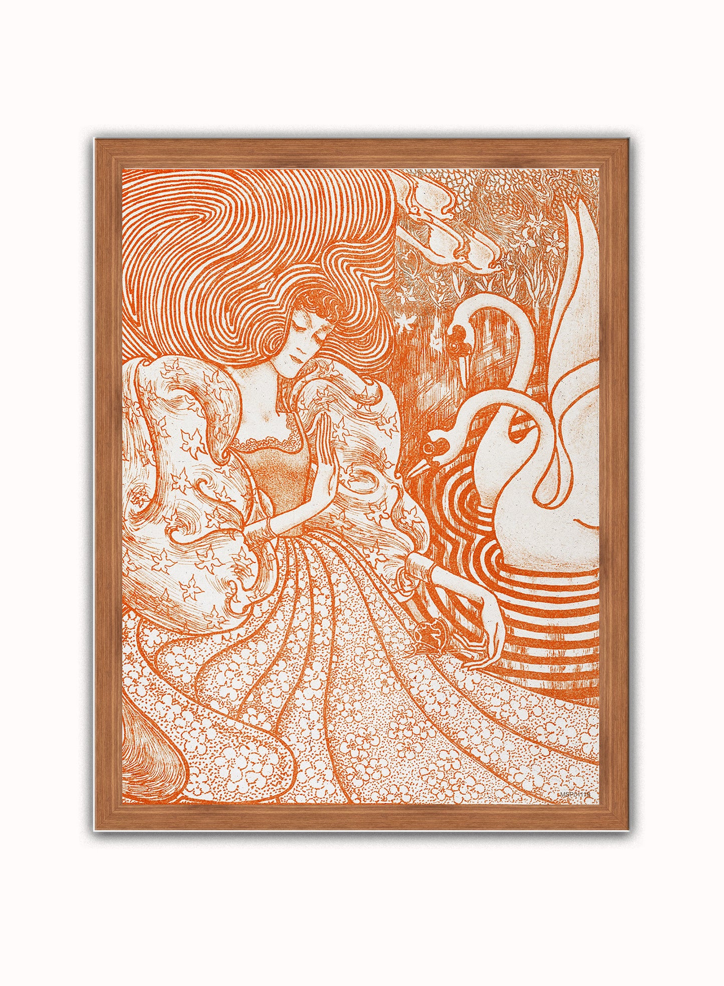 Woman with a Butterfly at a Pond with Two Swans (1894) by Jan Toorop Print – Jan Toorop Vintage Poster Wall Art 30x40cm Dark Wood