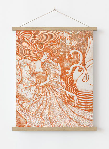 Woman with a Butterfly at a Pond with Two Swans (1894) by Jan Toorop Print – Jan Toorop Vintage Poster Wall Art 30x40cm Hanger