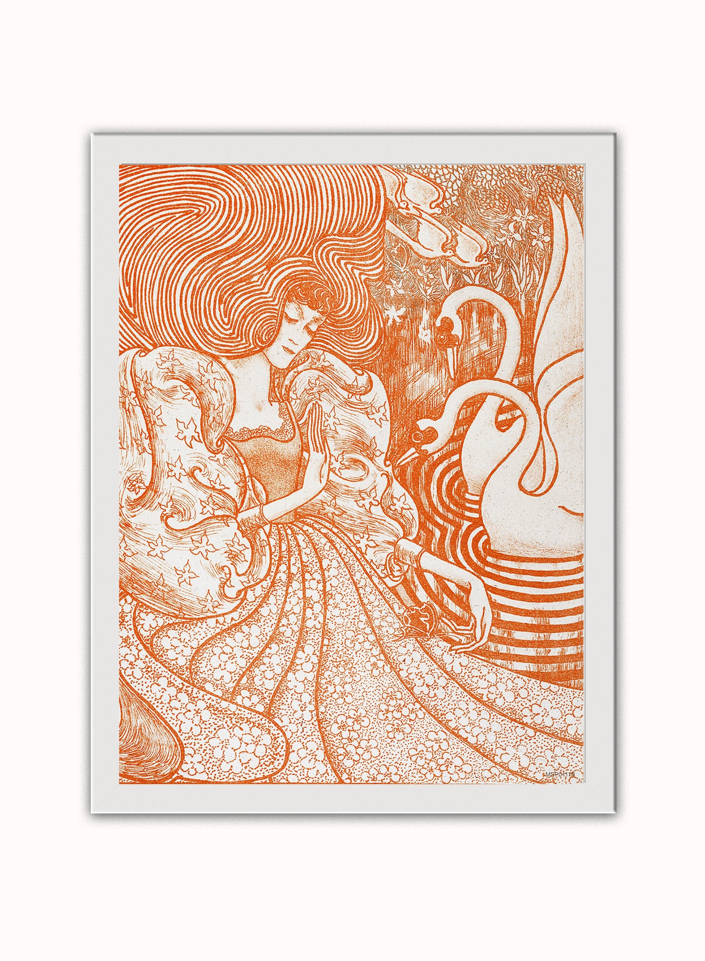 Woman with a Butterfly at a Pond with Two Swans (1894) by Jan Toorop Print – Jan Toorop Vintage Poster Wall Art 30x40cm White Frame