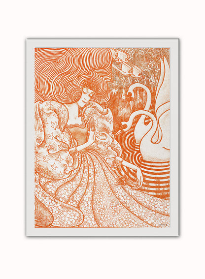 Woman with a Butterfly at a Pond with Two Swans (1894) by Jan Toorop Print – Jan Toorop Vintage Poster Wall Art 30x40cm White Frame