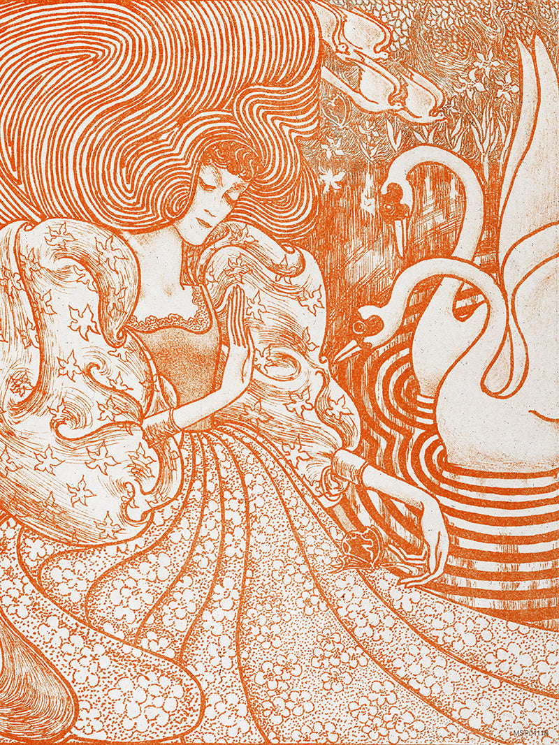 Woman with a Butterfly at a Pond with Two Swans (1894) by Jan Toorop 30x40cm Art Poster Print