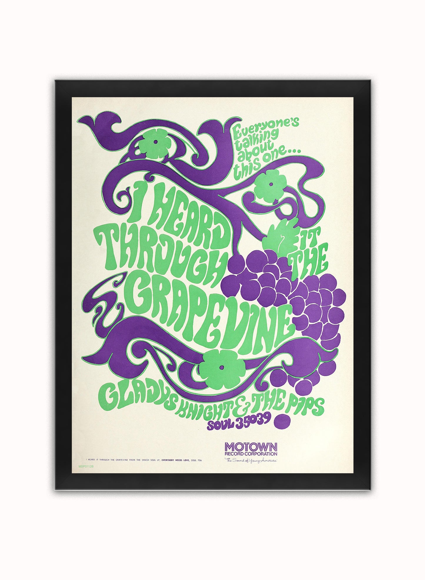 Gladys Knight & the Pips "I Heard It Through the Grapevine" Advertisement 1967 Poster Art Print 30x40m Vintage Poster Wall Art Print Black Frame