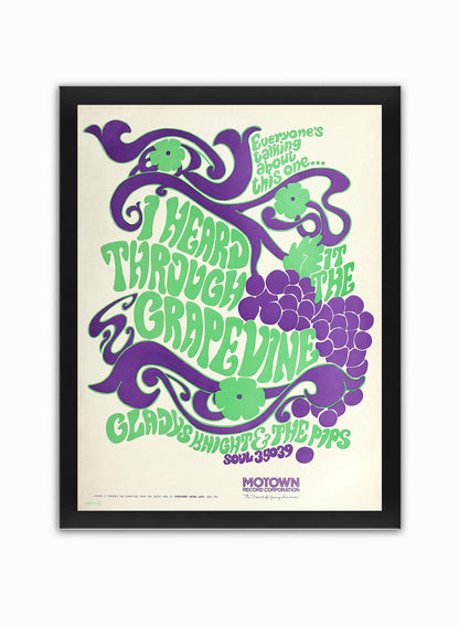 Gladys Knight & the Pips "I Heard It Through the Grapevine" Advertisement 1967 Poster Art Print 30x40m Vintage Poster Wall Art Print Black Frame