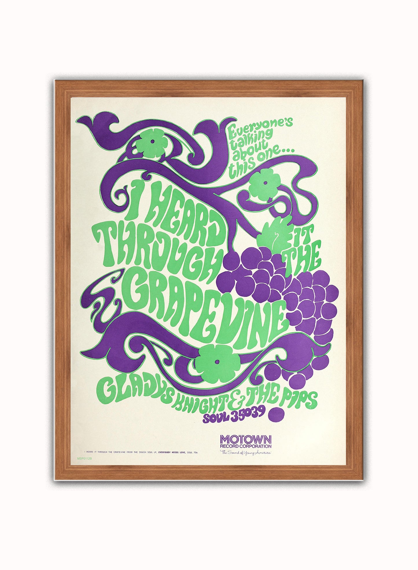 Gladys Knight & the Pips "I Heard It Through the Grapevine" Advertisement 1967 Poster Art Print 30x40m Vintage Poster Wall Art Print Dark Wood