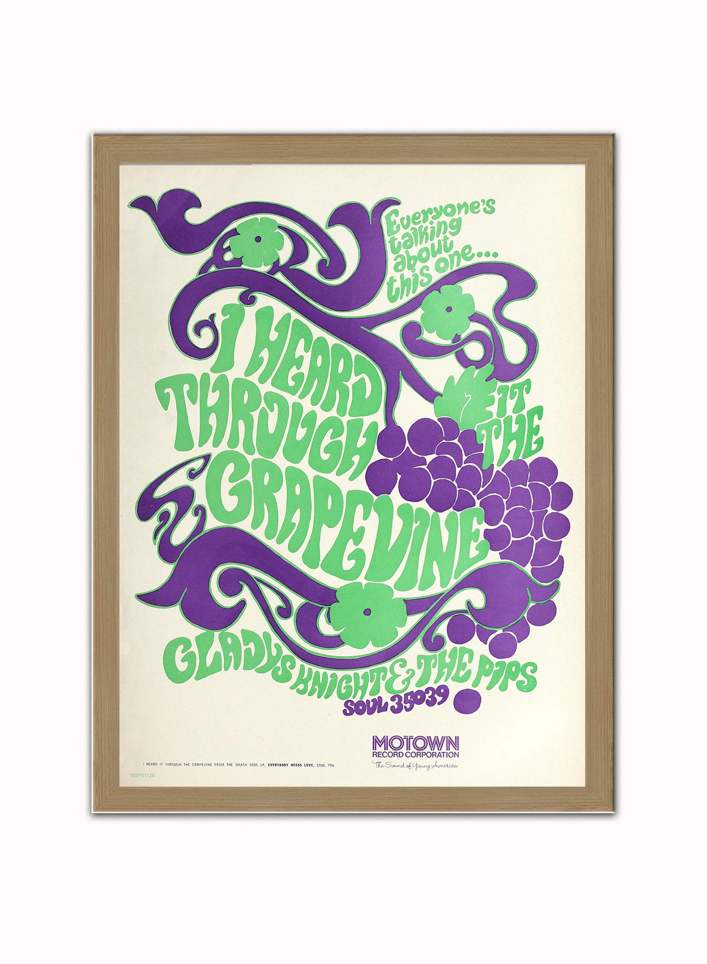 Gladys Knight & the Pips "I Heard It Through the Grapevine" Advertisement 1967 Poster Art Print 30x40m Vintage Poster Wall Art Print Light Wood