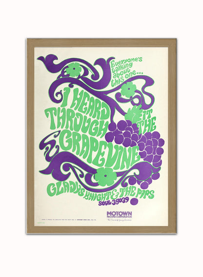 Gladys Knight & the Pips "I Heard It Through the Grapevine" Advertisement 1967 Poster Art Print 30x40m Vintage Poster Wall Art Print Light Wood