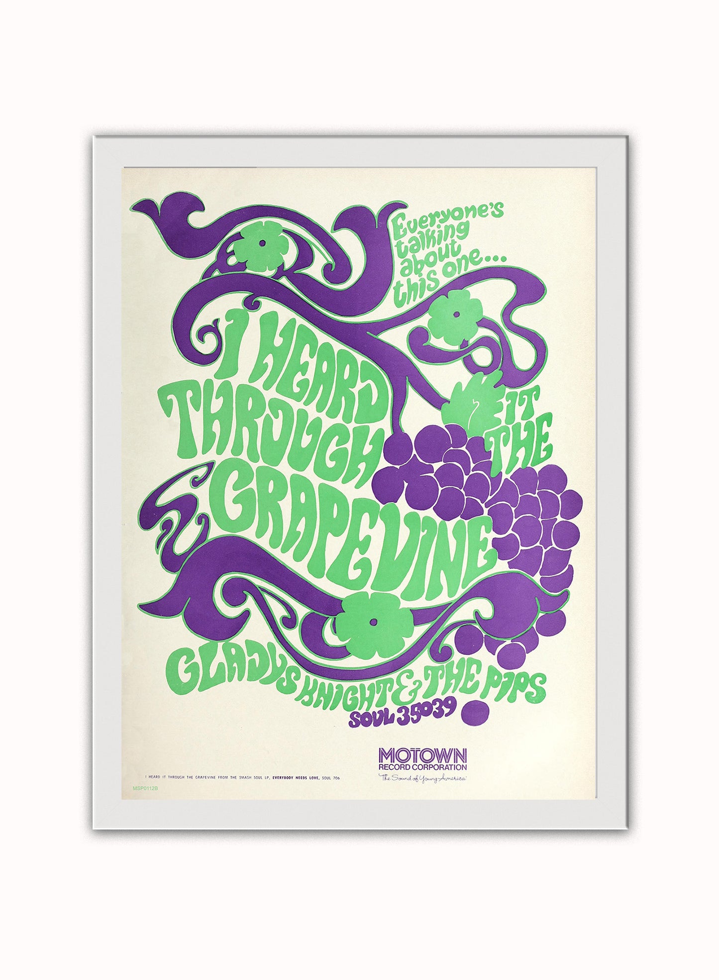 Gladys Knight & the Pips "I Heard It Through the Grapevine" Advertisement 1967 Poster Art Print 30x40m Vintage Poster Wall Art Print White Frame