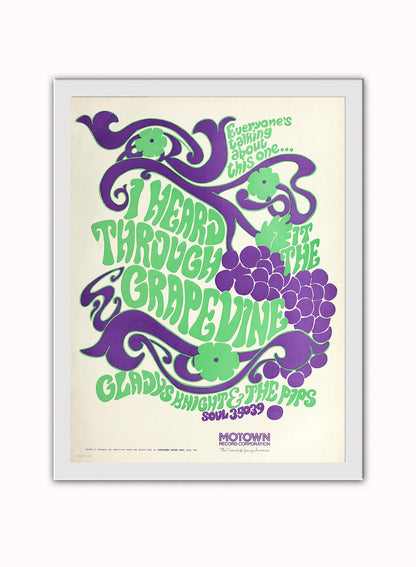 Gladys Knight & the Pips "I Heard It Through the Grapevine" Advertisement 1967 Poster Art Print 30x40m Vintage Poster Wall Art Print White Frame