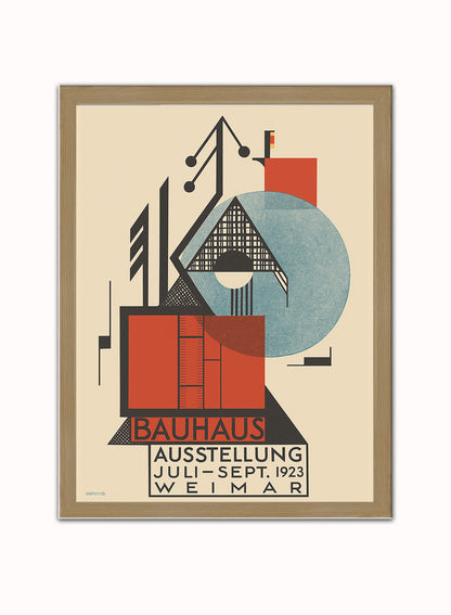 1923 Bauhaus Exhibition Poster by Rudolf Baschan Print – Rudolf Baschan Bauhaus Wall Art 30x40cm Light Wood