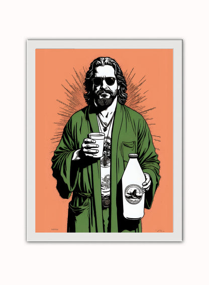 The Dude "Big Lebowski" Art Print Poster Vintage Poster Wall Art Print 30x40cm White Frame