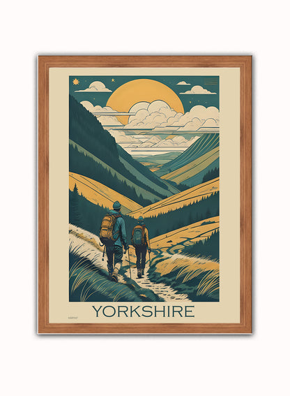 Yorkshire Travel Pop art Poster Print Vintage Poster Wall Art Print Dark Wood