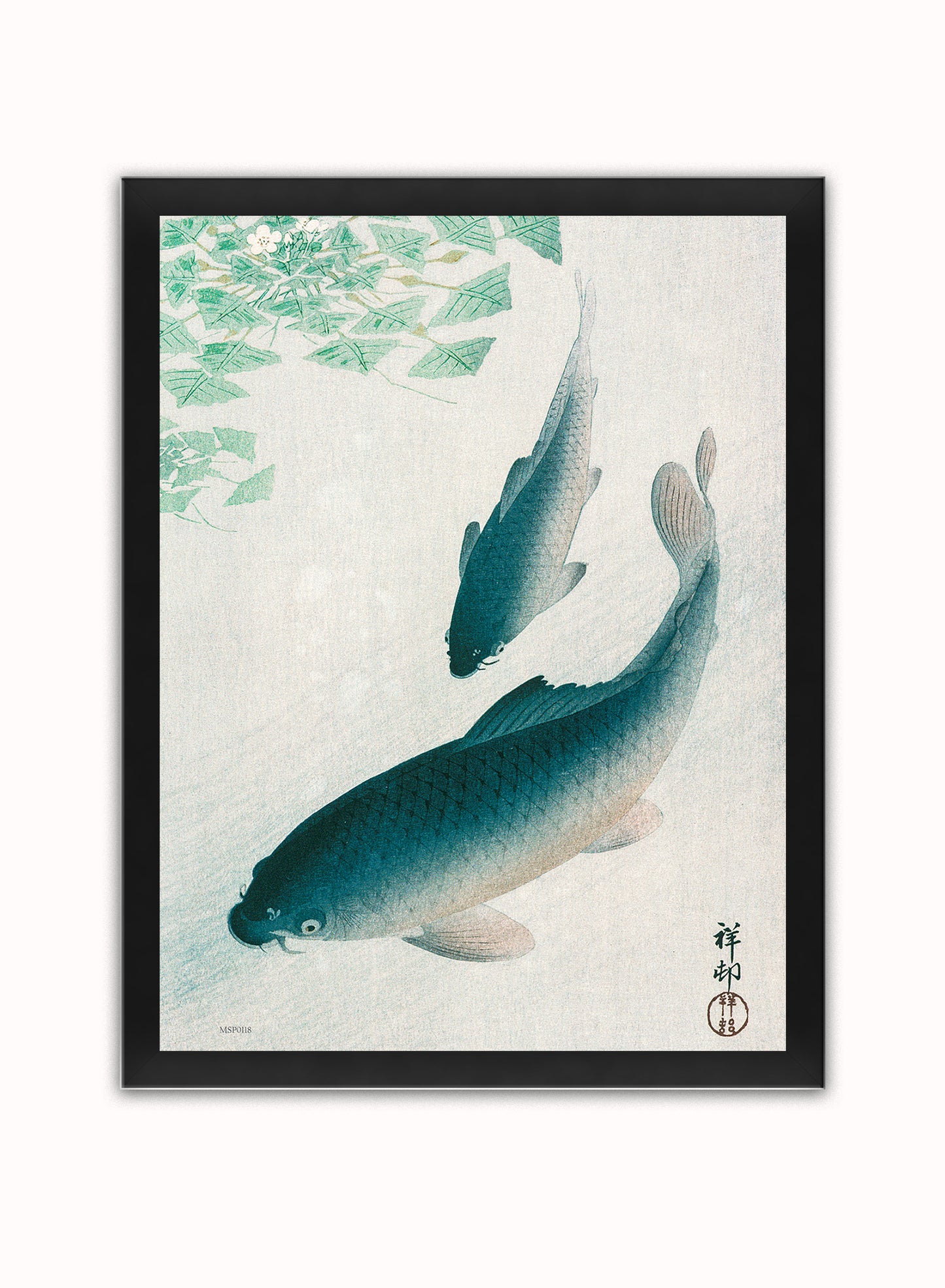 Koi Carp by Ohara Koson 1926 Japenese Poster Art Print Print – Ohara Koson Vintage Poster Wall Art 30x40cm Black Frame