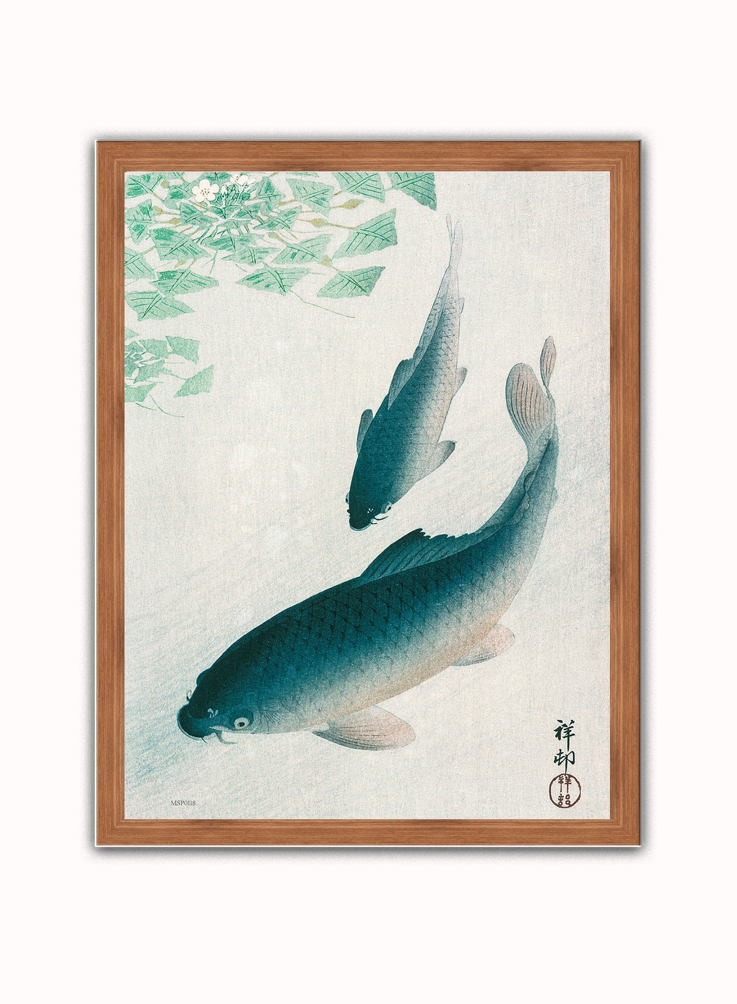 Koi Carp by Ohara Koson 1926 Japenese Poster Art Print Print – Ohara Koson Vintage Poster Wall Art 30x40cm Dark Wood