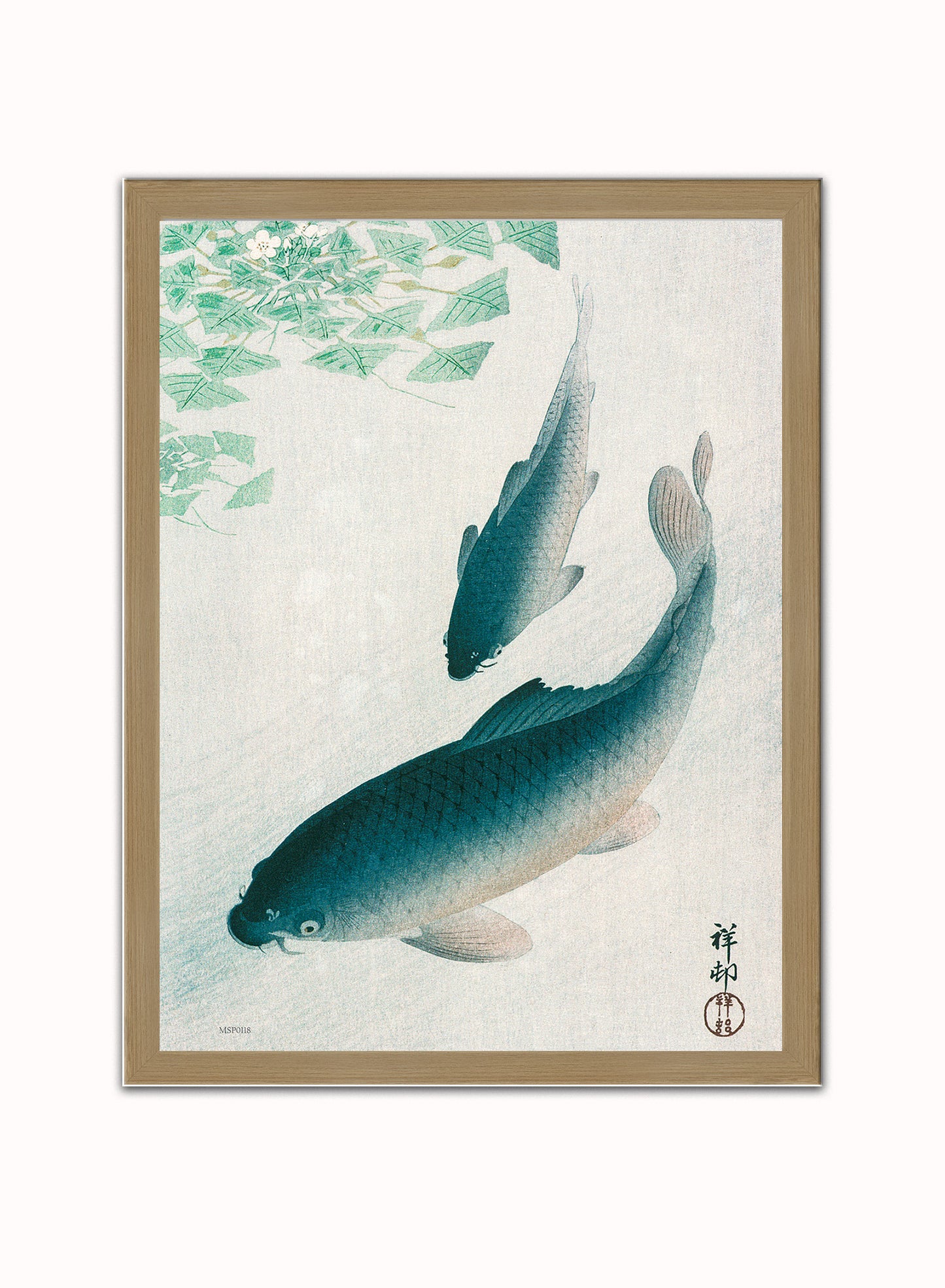 Koi Carp by Ohara Koson 1926 Japenese Poster Art Print Print – Ohara Koson Vintage Poster Wall Art 30x40cm Light Wood