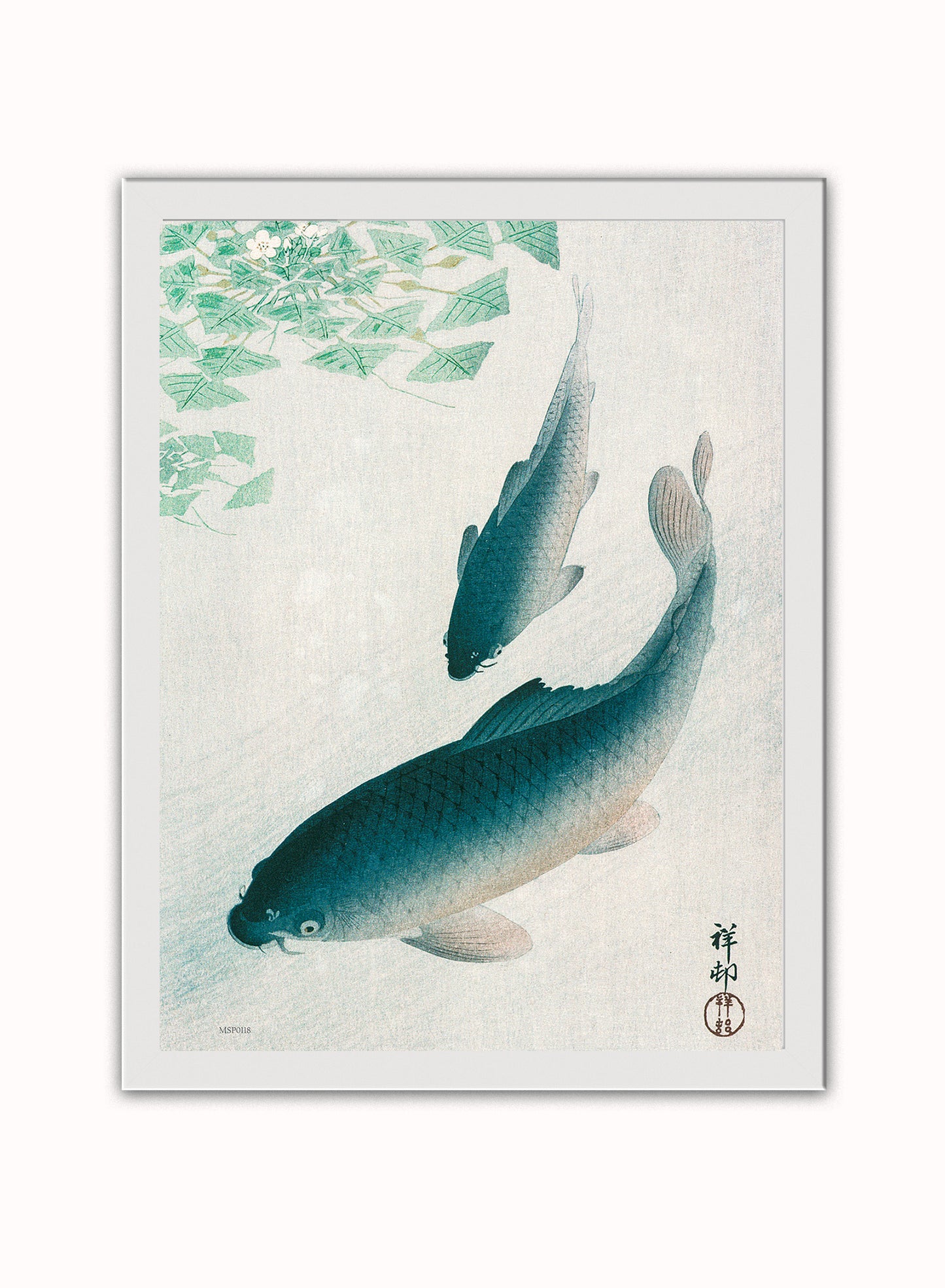 Koi Carp by Ohara Koson 1926 Japenese Poster Art Print Print – Ohara Koson Vintage Poster Wall Art 30x40cm White Frame