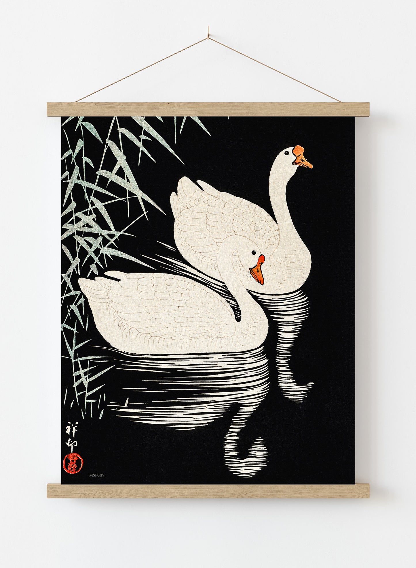 Swans Refelicting on the river by Ohara Koson 1900 - 1945 Japenese Poster Art Print Print – Ohara Koson Vintage Poster Wall Art 30x40cm Hanger