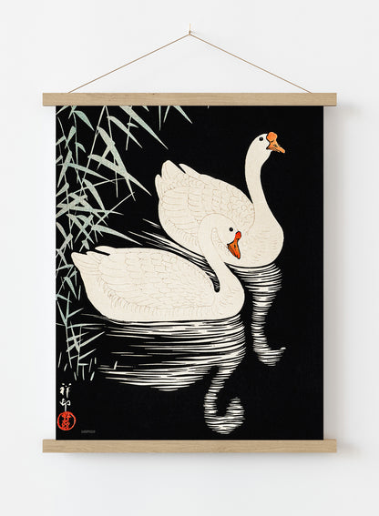 Swans Refelicting on the river by Ohara Koson 1900 - 1945 Japenese Poster Art Print Print – Ohara Koson Vintage Poster Wall Art 30x40cm Hanger