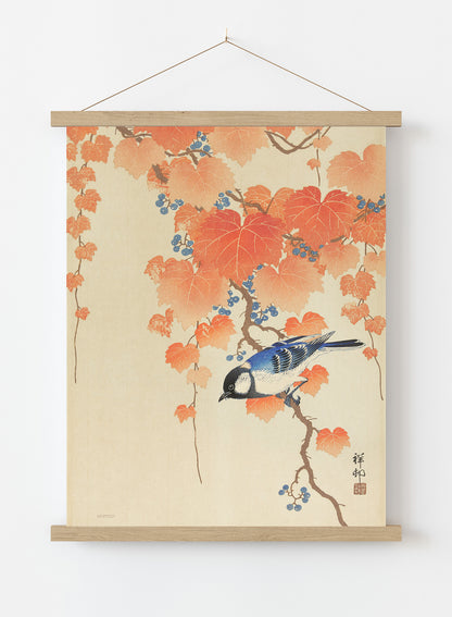 Great Tit on Paulownia Beach by Ohara Koson 1900 - 1945 Japenese Poster Art Print Print – Ohara Koson Vintage Poster Wall Art 30x40cm Hanger