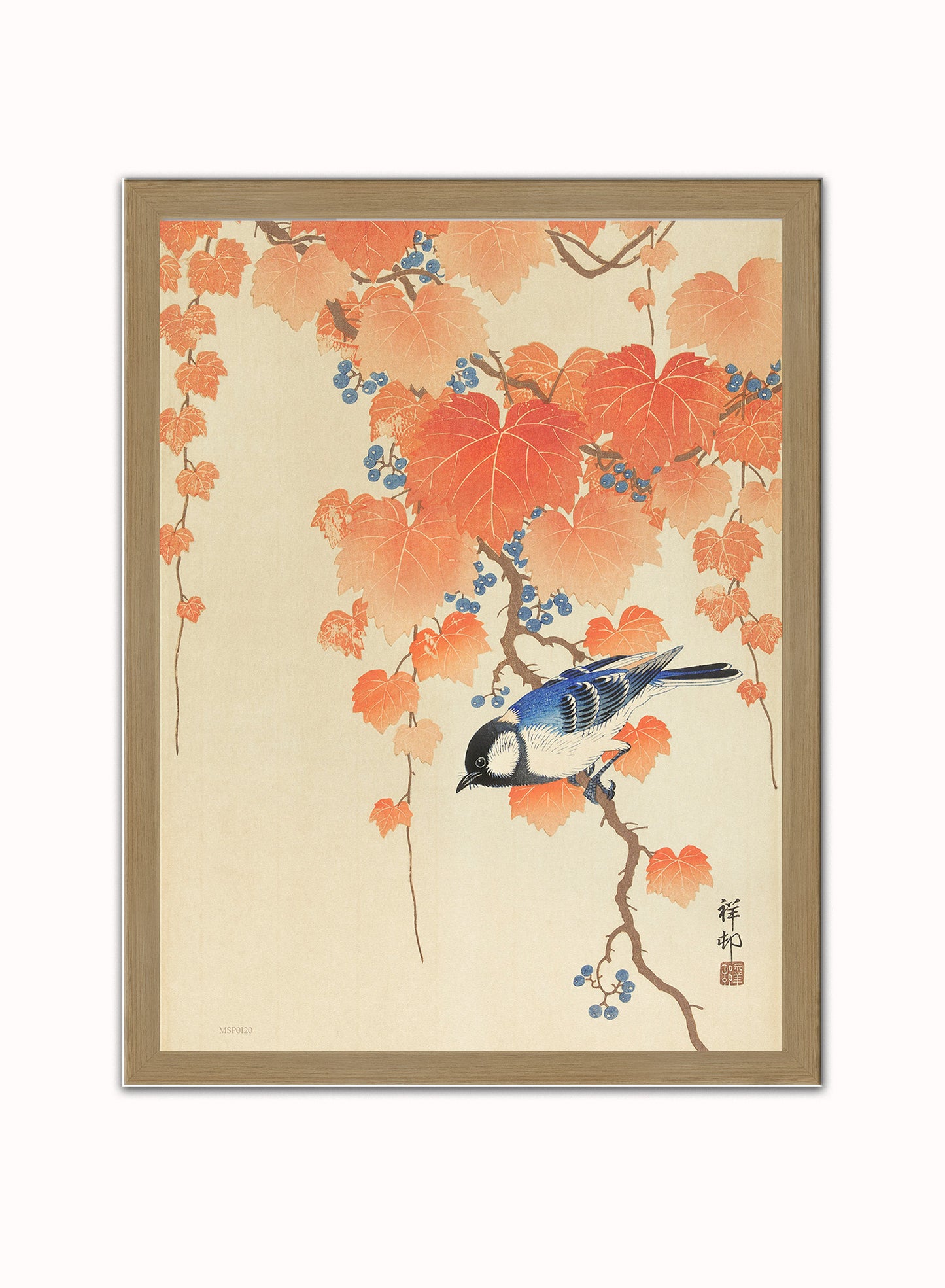 Great Tit on Paulownia Beach by Ohara Koson 1900 - 1945 Japenese Poster Art Print Print – Ohara Koson Vintage Poster Wall Art 30x40cm Light Wood