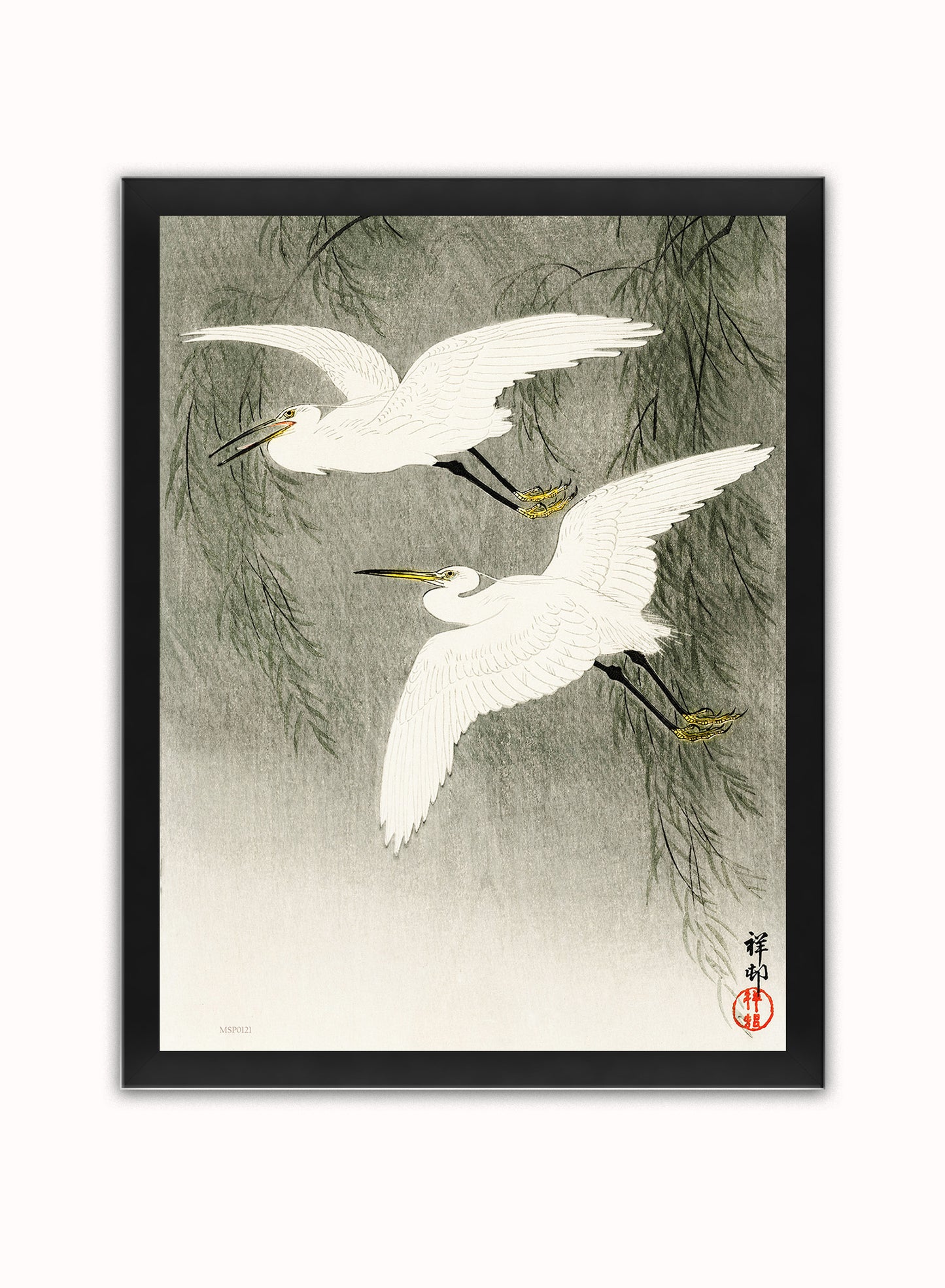 Egrets in Flight by Ohara Koson 1900 - 1945 Japenese Poster Art Print Print – Ohara Koson Vintage Poster Wall Art 30x40cm Black Frame