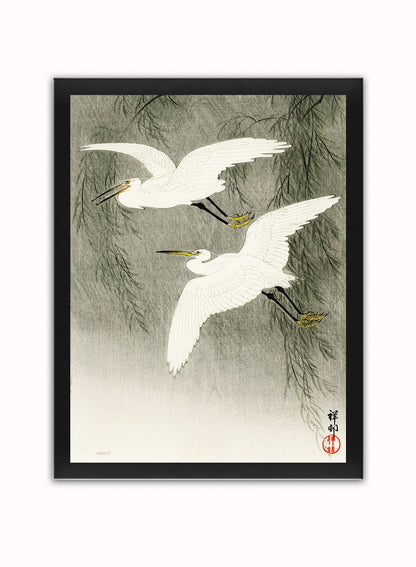 Egrets in Flight by Ohara Koson 1900 - 1945 Japenese Poster Art Print Print – Ohara Koson Vintage Poster Wall Art 30x40cm Black Frame