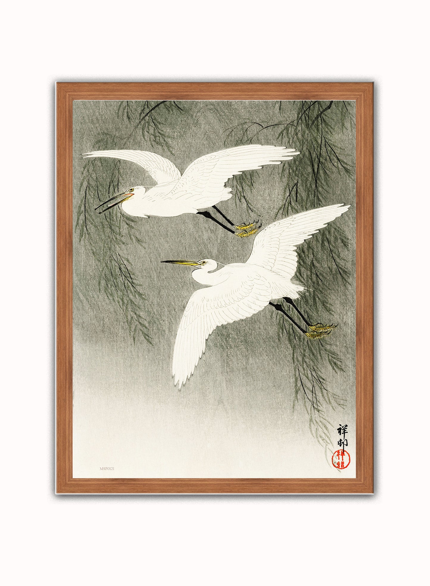 Egrets in Flight by Ohara Koson 1900 - 1945 Japenese Poster Art Print Print – Ohara Koson Vintage Poster Wall Art 30x40cm Dark Wood