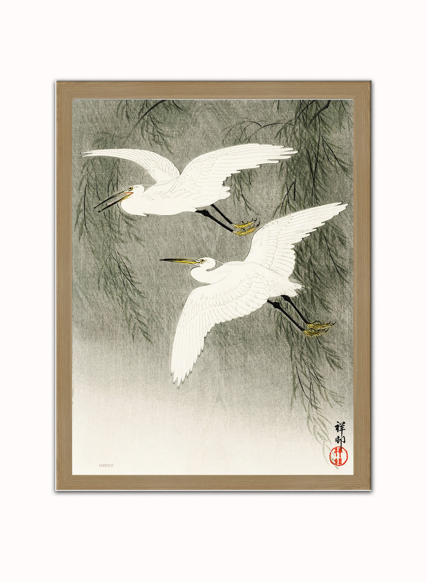 Egrets in Flight by Ohara Koson 1900 - 1945 Japenese Poster Art Print Print – Ohara Koson Vintage Poster Wall Art 30x40cm Light Wood