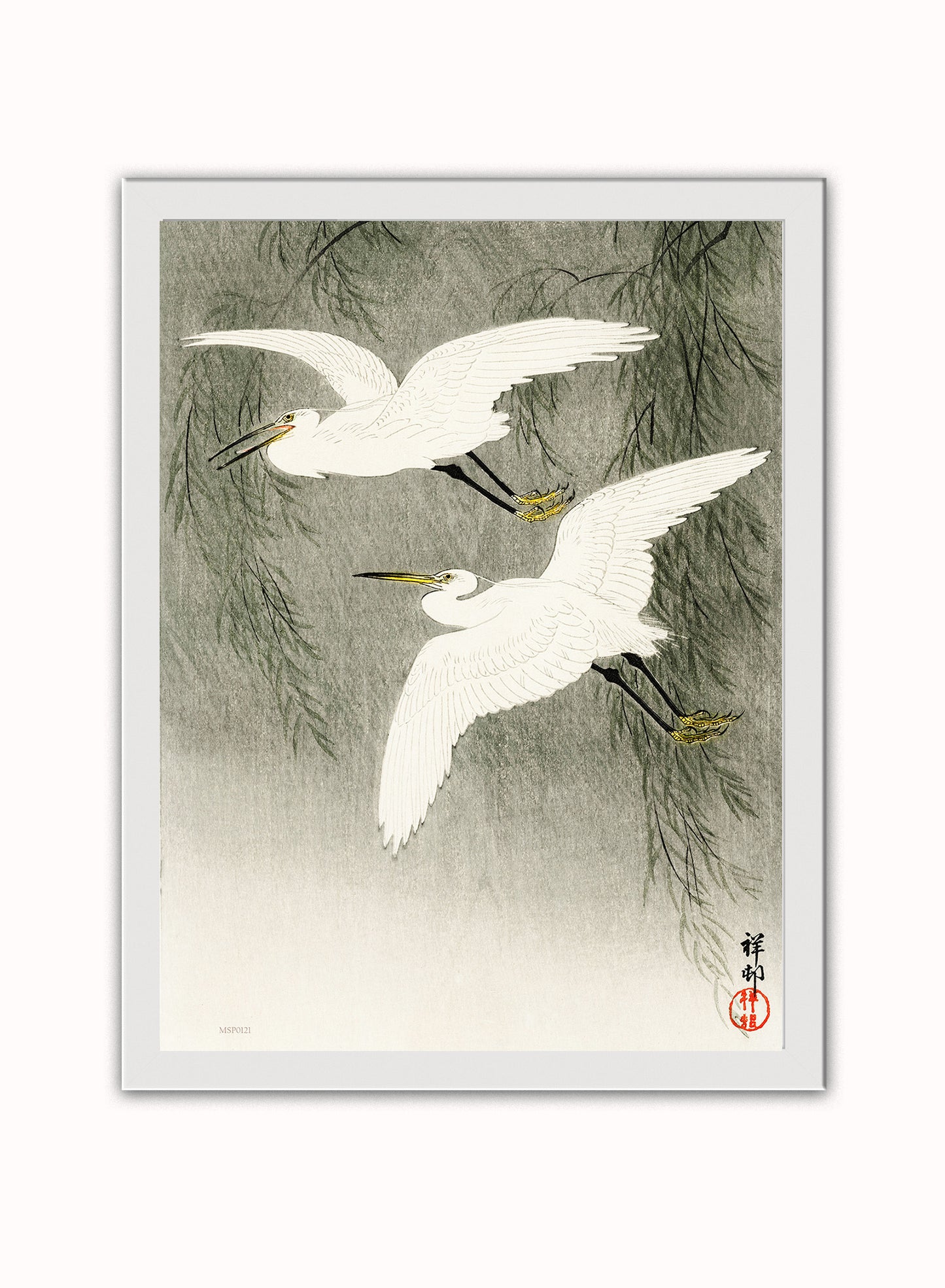 Egrets in Flight by Ohara Koson 1900 - 1945 Japenese Poster Art Print Print – Ohara Koson Vintage Poster Wall Art 30x40cm White Frame