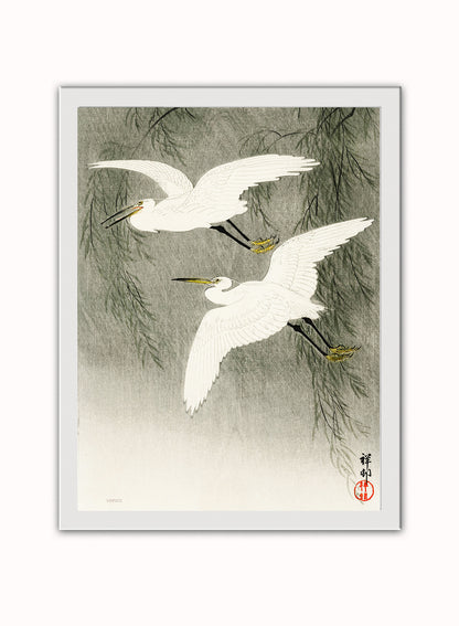 Egrets in Flight by Ohara Koson 1900 - 1945 Japenese Poster Art Print Print – Ohara Koson Vintage Poster Wall Art 30x40cm White Frame