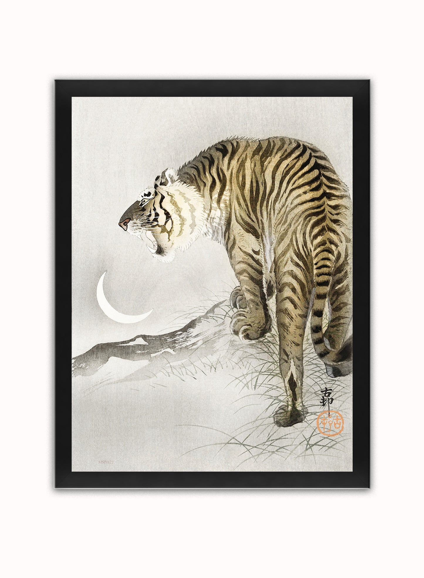 Tiger Moon by Ohara Koson 1900 - 1945 Japenese Poster Art Print Print – Ohara Koson Vintage Poster Wall Art 30x40cm Black Frame
