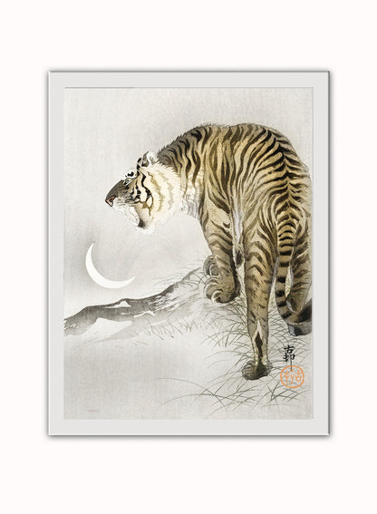 Tiger Moon by Ohara Koson 1900 - 1945 Japenese Poster Art Print Print – Ohara Koson Vintage Poster Wall Art 30x40cm White Frame