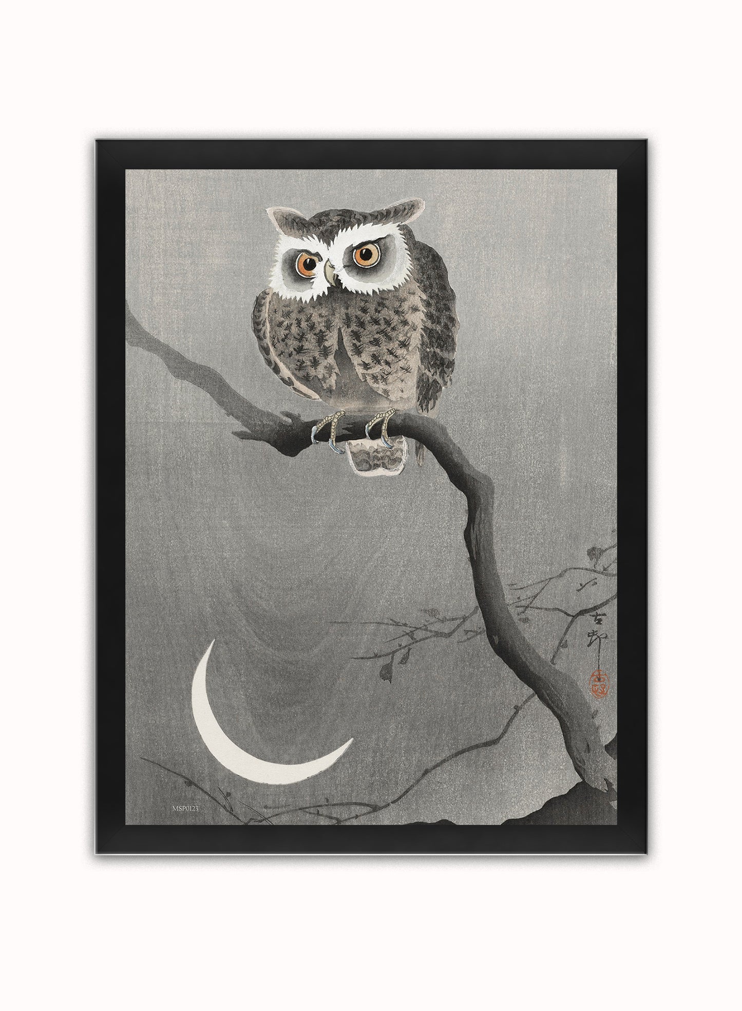 Owl Moon by Ohara Koson 1900 - 1945 Japenese Poster Art Print Print – Ohara Koson Vintage Poster Wall Art 30x40cm Black Frame