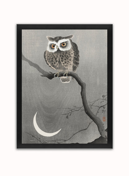 Owl Moon by Ohara Koson 1900 - 1945 Japenese Poster Art Print Print – Ohara Koson Vintage Poster Wall Art 30x40cm Black Frame