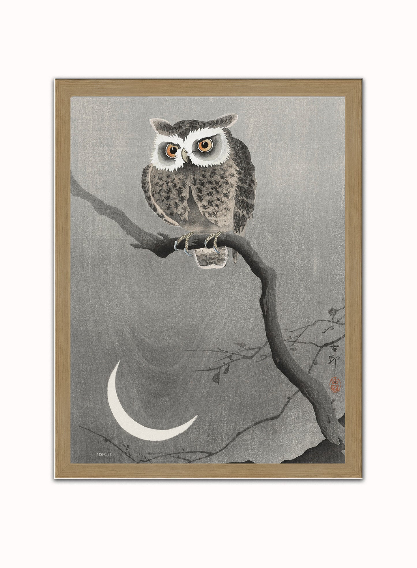 Owl Moon by Ohara Koson 1900 - 1945 Japenese Poster Art Print Print – Ohara Koson Vintage Poster Wall Art 30x40cm Light Wood