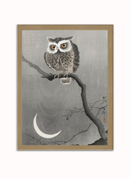 Owl Moon by Ohara Koson 1900 - 1945 Japenese Poster Art Print Print – Ohara Koson Vintage Poster Wall Art 30x40cm Light Wood