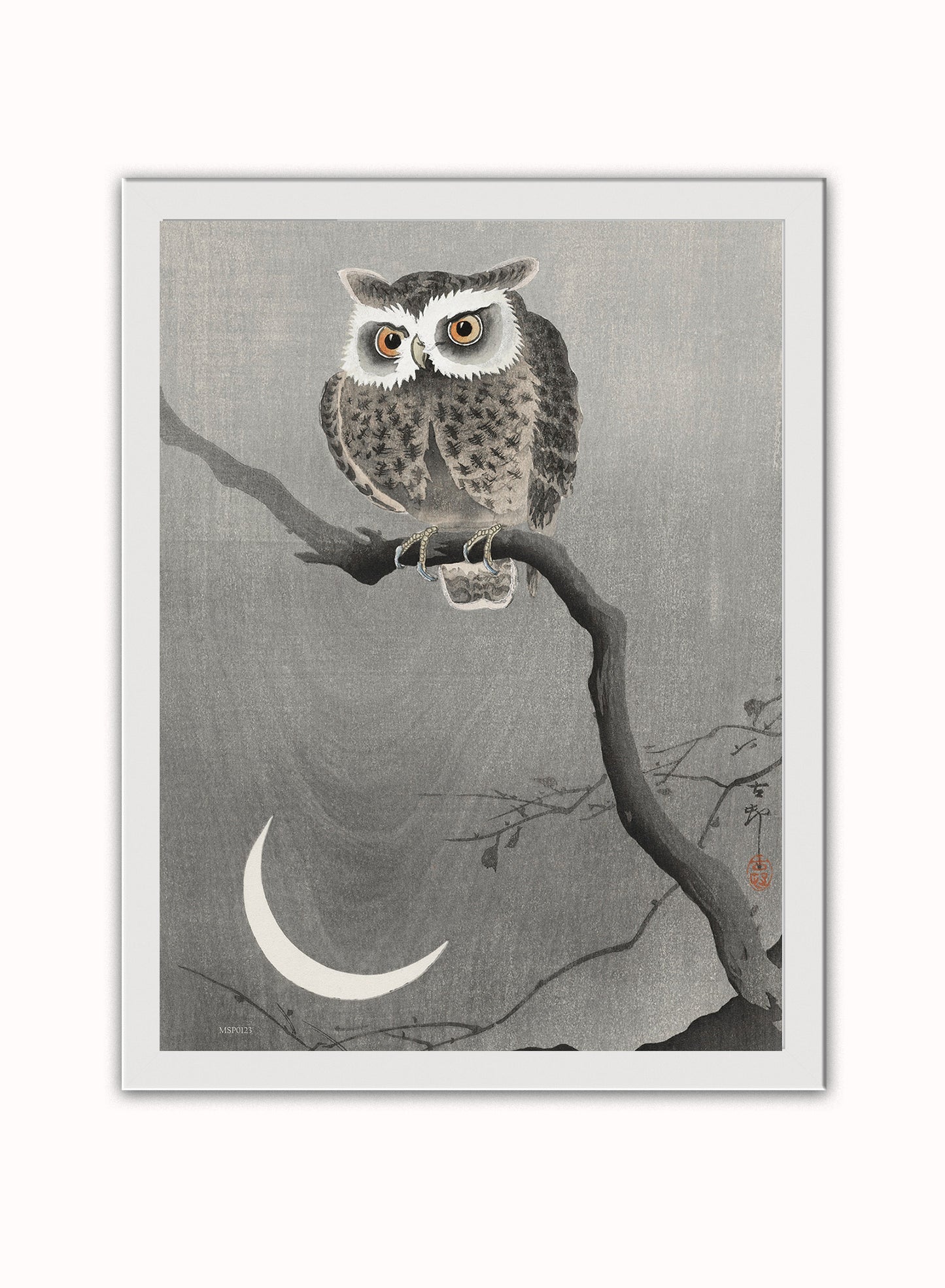 Owl Moon by Ohara Koson 1900 - 1945 Japenese Poster Art Print Print – Ohara Koson Vintage Poster Wall Art 30x40cm White Frame