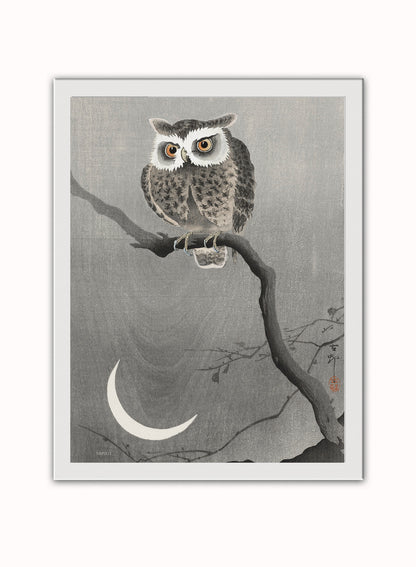 Owl Moon by Ohara Koson 1900 - 1945 Japenese Poster Art Print Print – Ohara Koson Vintage Poster Wall Art 30x40cm White Frame