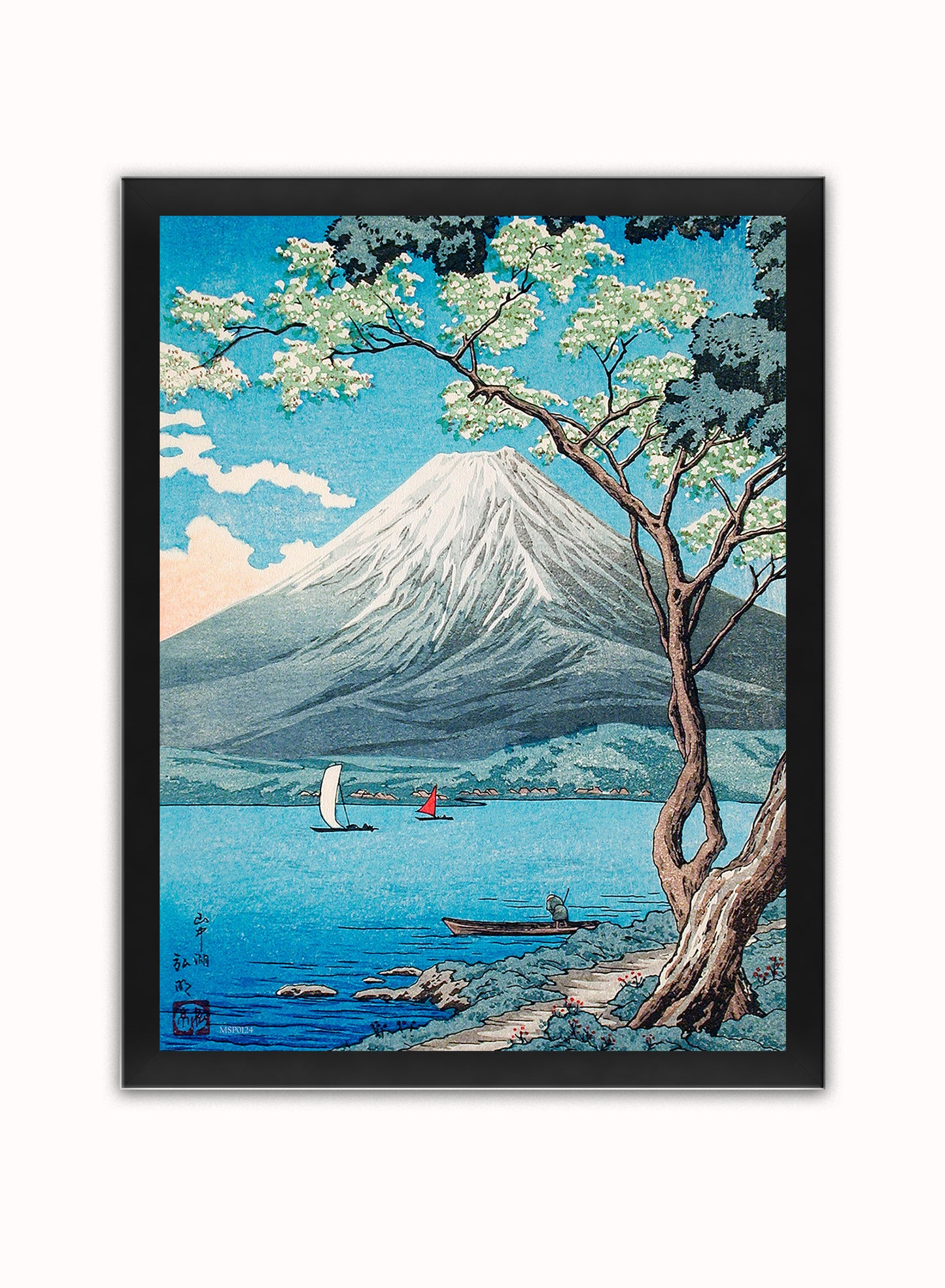 Mount Fuji from Lake Yamanaka by Hiroaki Takahashi Japenese Poster Art Print Print – Hiroaki Takahashi Japenese Poster Art Print Vintage Poster Wall Art 30x40cm Black Frame