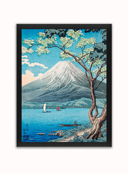 Mount Fuji from Lake Yamanaka by Hiroaki Takahashi Japenese Poster Art Print Print – Hiroaki Takahashi Japenese Poster Art Print Vintage Poster Wall Art 30x40cm Black Frame
